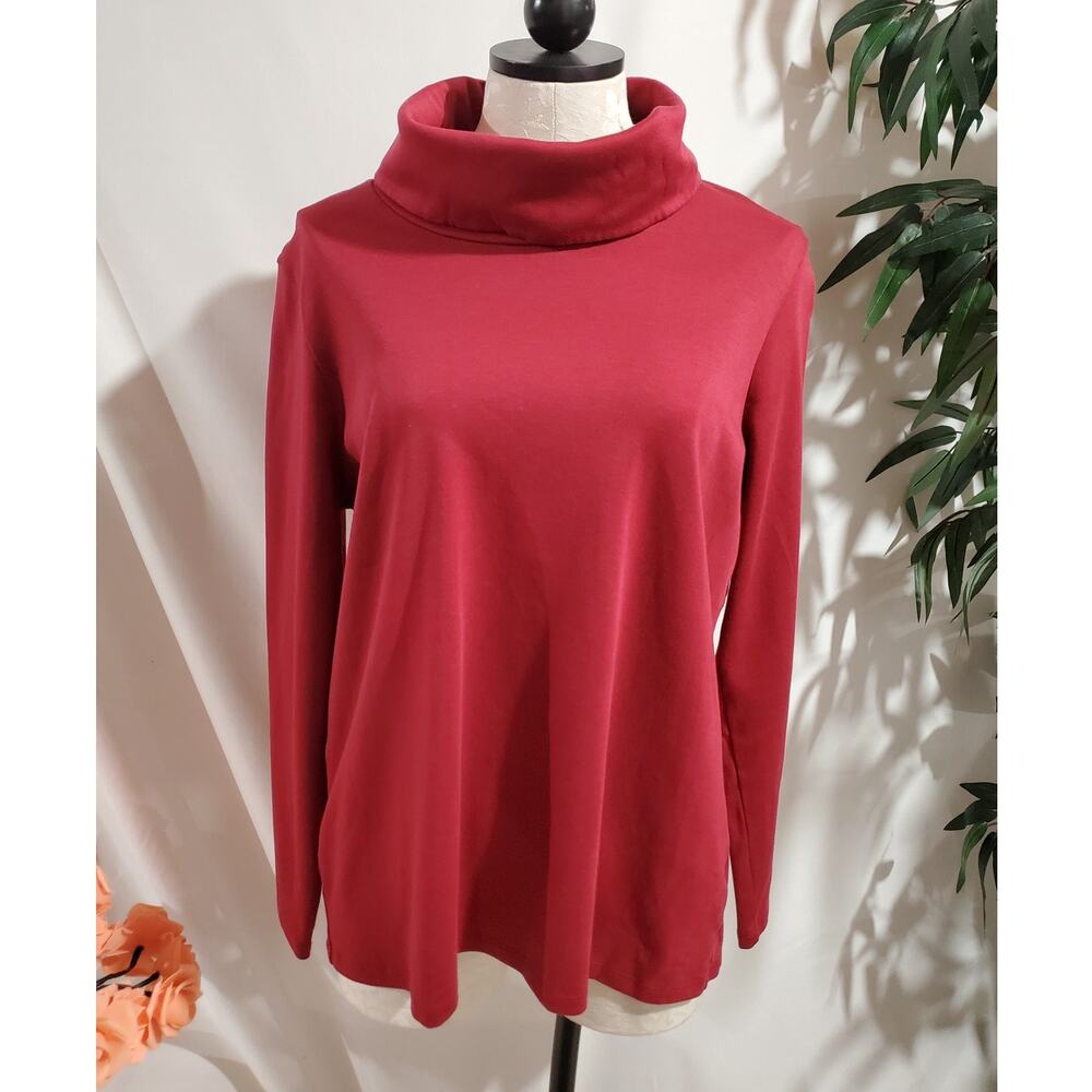 LL Bean Womens Supima Cotton Cowl Neck Long Sleeve Top Size XL Red Classic Shirt